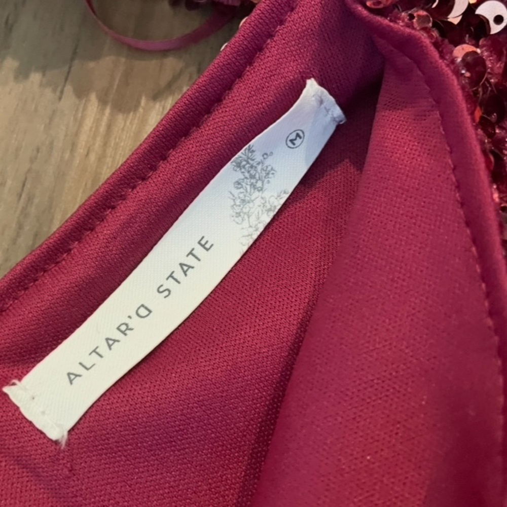 Altar'd State Raspberry Sequin Puff-Sleeve Mini Dress - Picture 4 of 6